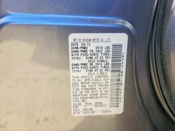 2012 INFINITI FX35 — VINS