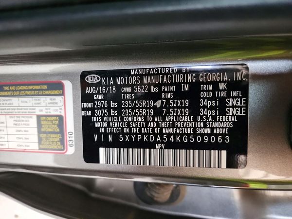 2019 KIA SORENTO SX, SXL — VINS