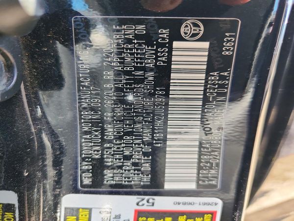 2018 TOYOTA CAMRY L/LE/SE/XLE — VINS