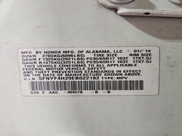 2014 HONDA PILOT LX — VINS