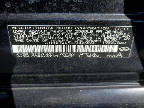 2012 LEXUS IS 350C — VINS