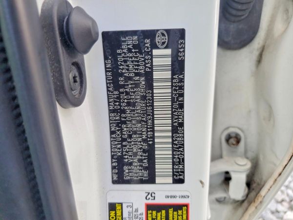 2018 TOYOTA CAMRY L/LE/SE/XLE — VINS