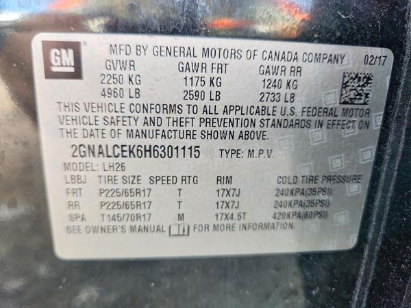 2017 CHEVROLET EQUINOX LT / FL — VINS
