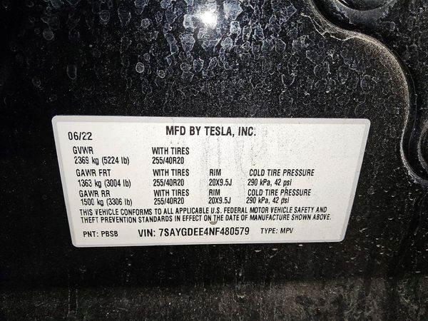 2022 TESLA MODEL Y — VINS