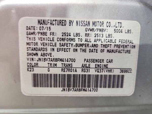 2015 INFINITI Q50 — VINS