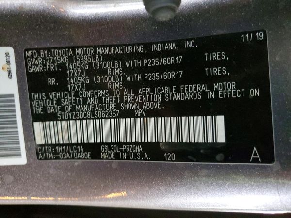 2020 TOYOTA SIENNA Q grade — VINS