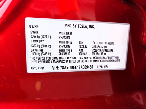 2025 TESLA MODEL Y — VINS