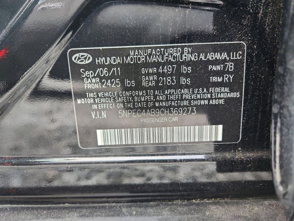 2012 HYUNDAI SONATA Middle level — VINS