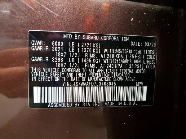 2020 SUBARU ASCENT Premium 7+ES+KA — VINS