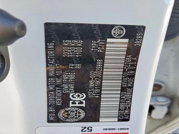 2018 TOYOTA CAMRY L/LE/SE/XLE — VINS