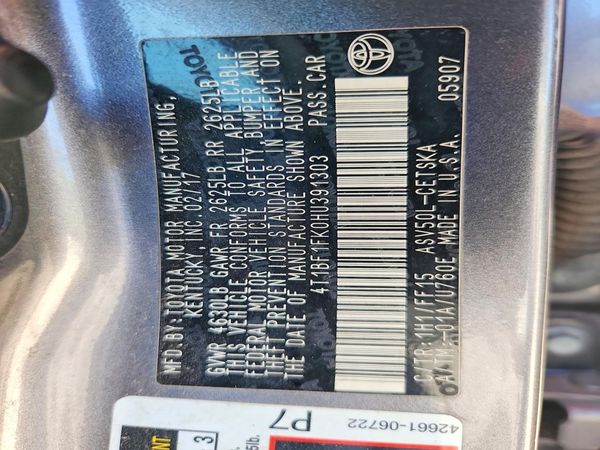 2017 TOYOTA CAMRY LE/SE/XLE/XSE — VINS