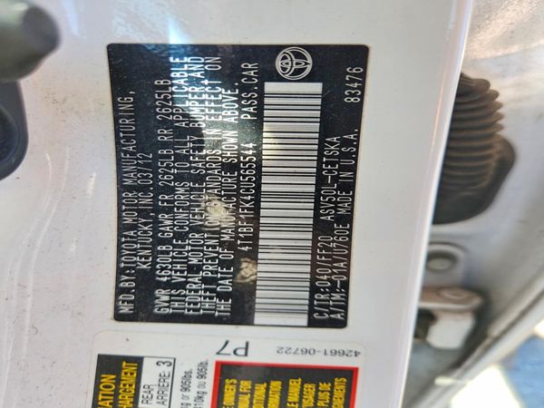 2012 TOYOTA CAMRY — VINS