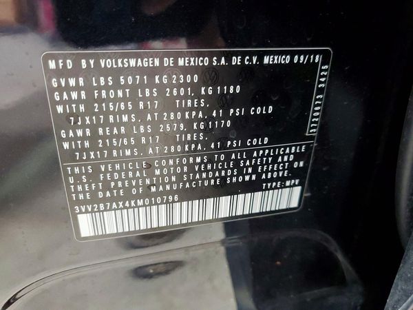 2019 VOLKSWAGEN TIGUAN — VINS