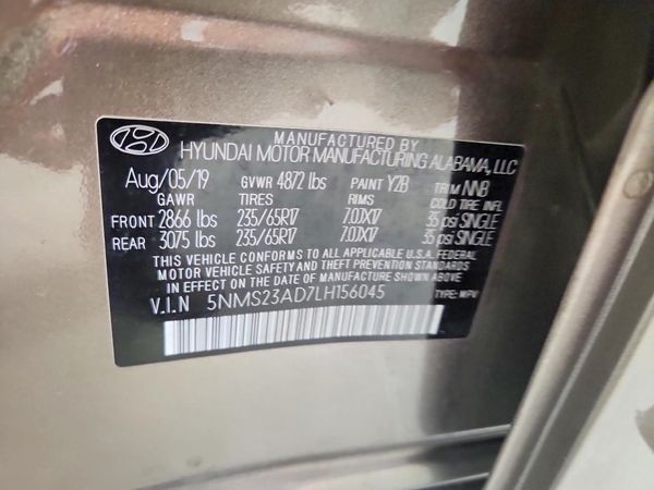 2020 HYUNDAI SANTA FE — VINS