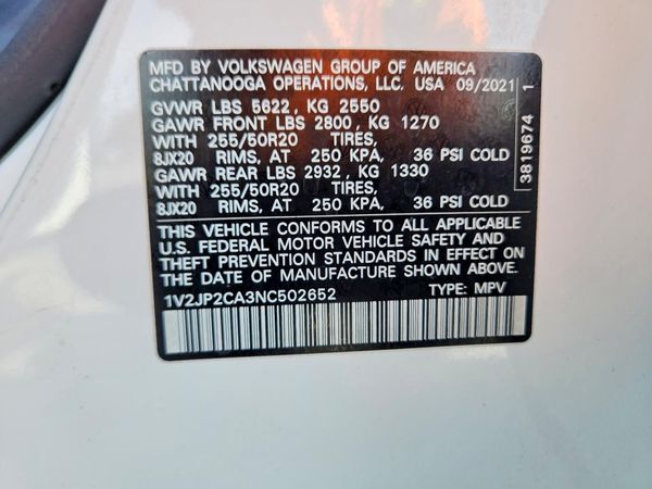 2022 VOLKSWAGEN ATLAS SE w/ Tech — VINS