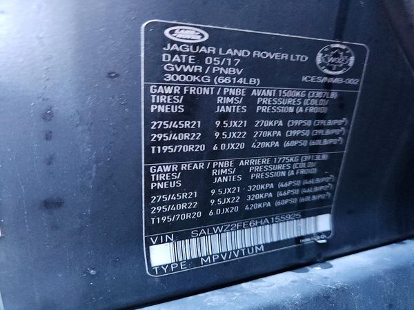 2017 LAND ROVER RANGEROVER SVR — VINS