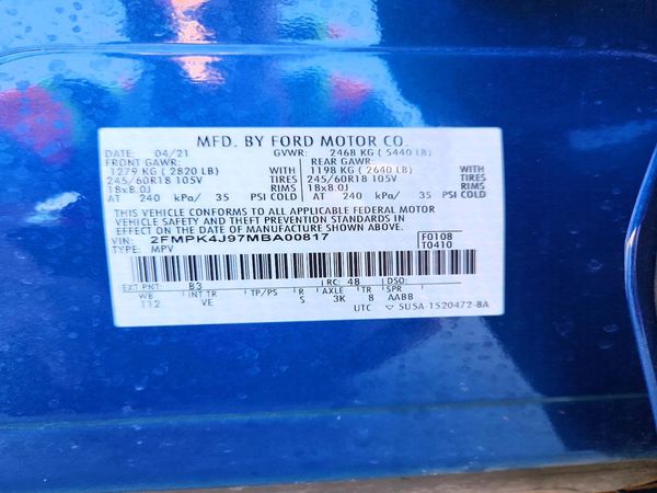 2021 FORD EDGE SEL — VINS