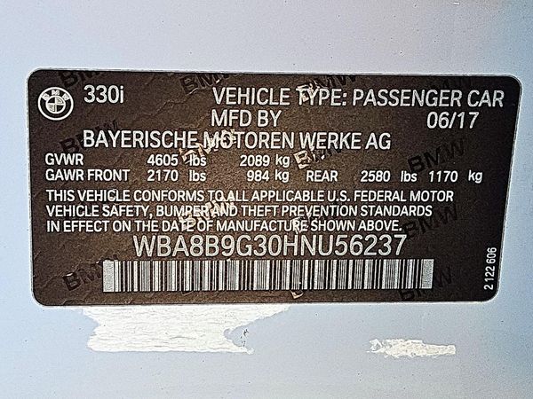 2017 BMW 330 SA — VINS