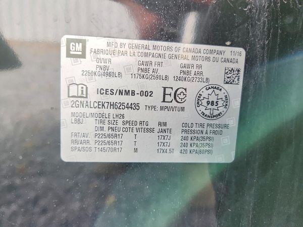2017 CHEVROLET EQUINOX LT / FL — VINS