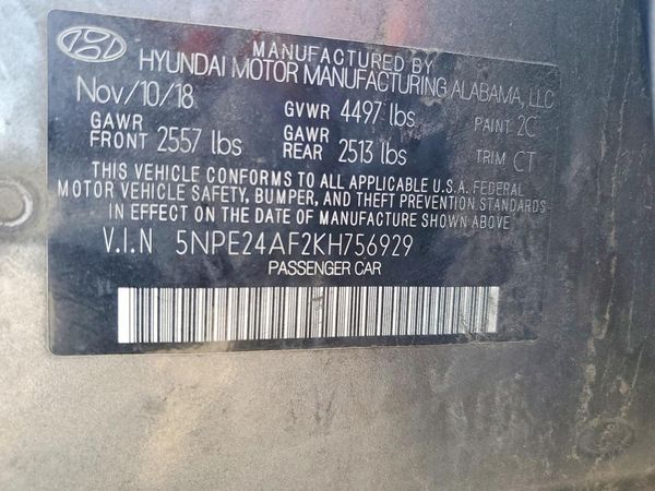2019 HYUNDAI SONATA Eco Turbo, SE — VINS