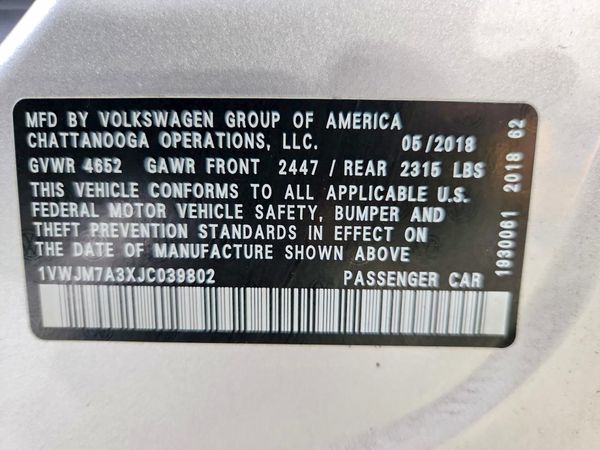2018 VOLKSWAGEN PASSAT GT — VINS