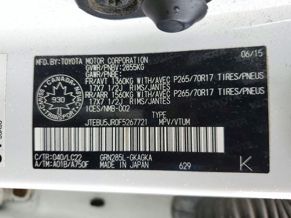 2015 TOYOTA 4RUNNER Base Grade — VINS