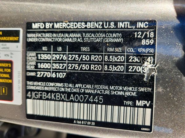2020 MERCEDES-BENZ GLE GLE350-4M — VINS