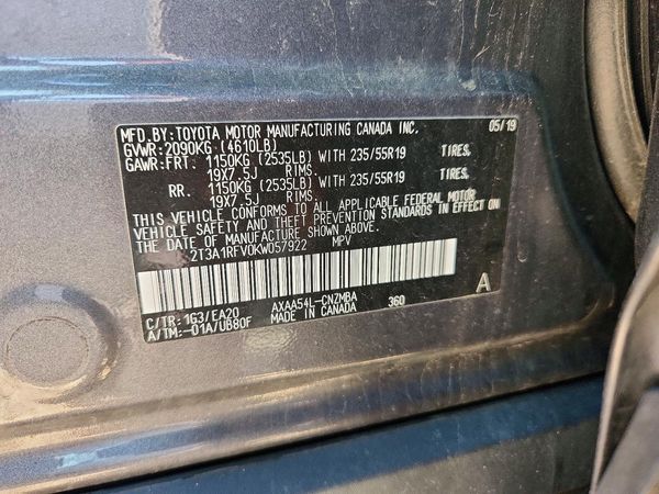 2019 TOYOTA RAV4 XLE Premium — VINS