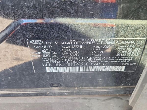 2020 HYUNDAI SANTA FE SEL — VINS