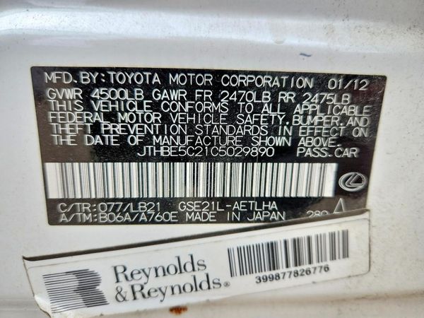 2012 LEXUS IS 350C — VINS