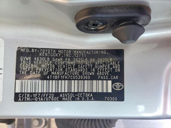 2012 TOYOTA CAMRY — VINS