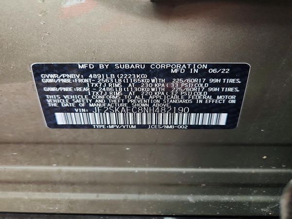 2022 SUBARU FORESTER Premium — VINS