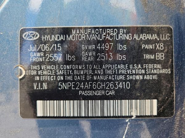 2016 HYUNDAI SONATA — VINS