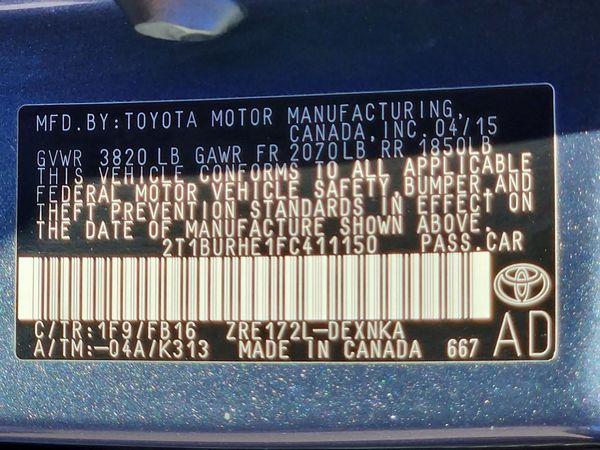 2015 TOYOTA COROLLA L/LE — VINS