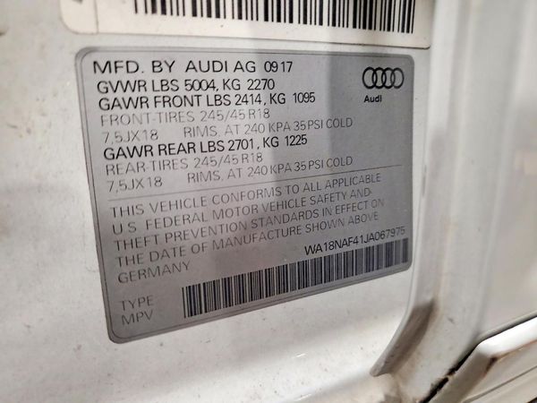 2018 AUDI A4 Premuim Plus — VINS
