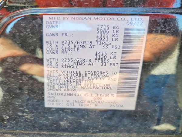 2018 NISSAN PATHFINDER — VINS
