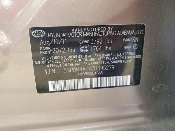 2012 HYUNDAI ELANTRA GLS(Middle grade) — VINS