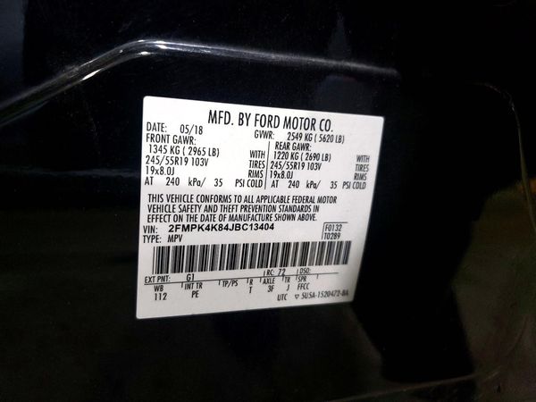2018 FORD EDGE Titanium — VINS