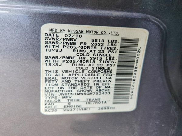 2016 INFINITI QX70 — VINS