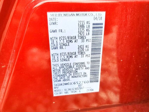 2018 NISSAN PATHFINDER — VINS