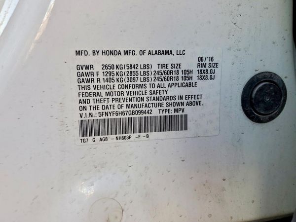 2016 HONDA PILOT EXL SENSING — VINS