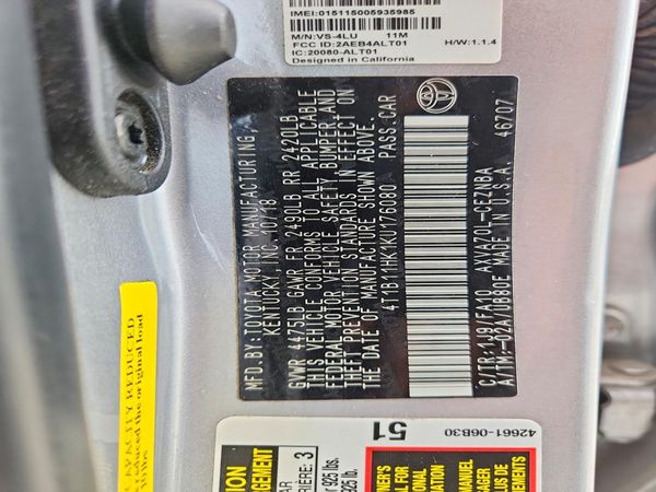 2019 TOYOTA CAMRY L/LE/SE/XLE — VINS