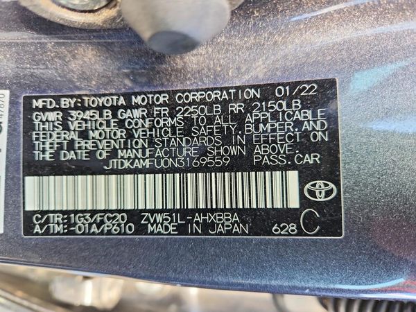 2022 TOYOTA PRIUS — VINS