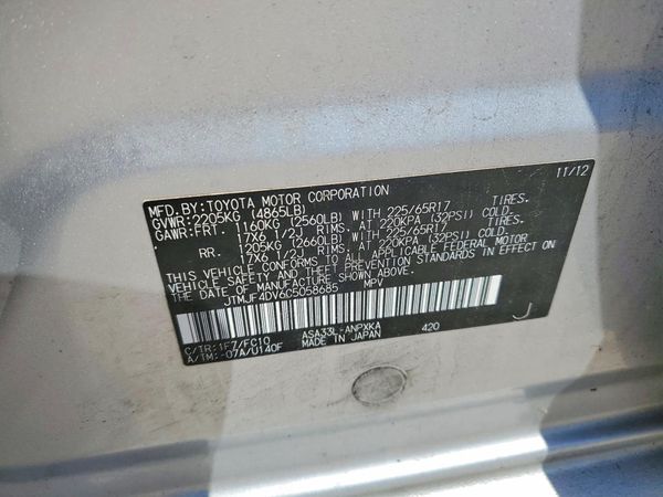 2012 TOYOTA RAV4 Standard — VINS