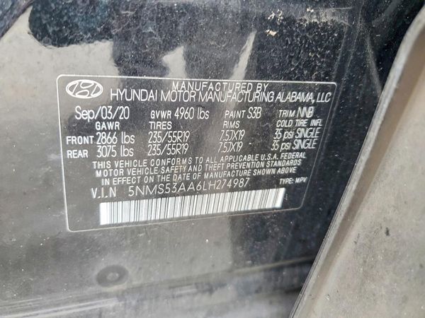 2020 HYUNDAI SANTA FE Limited — VINS