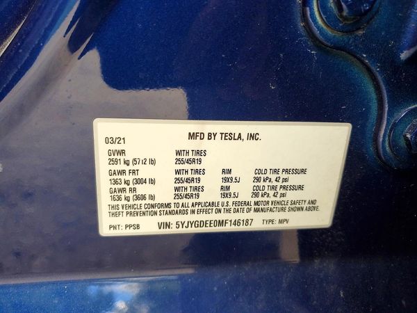 2021 TESLA MODEL Y — VINS