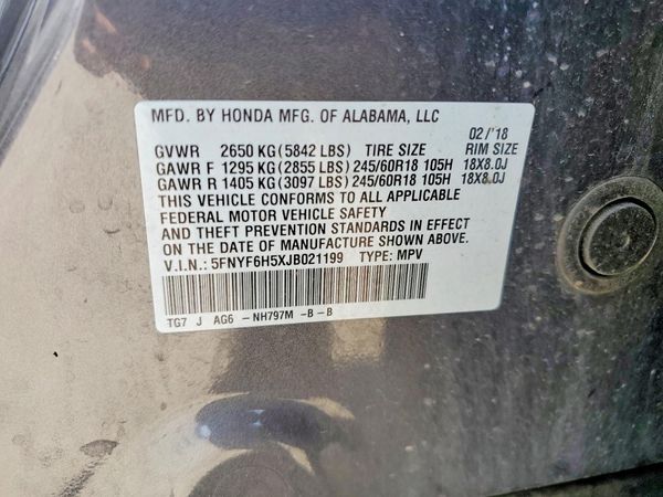 2018 HONDA PILOT EXL — VINS