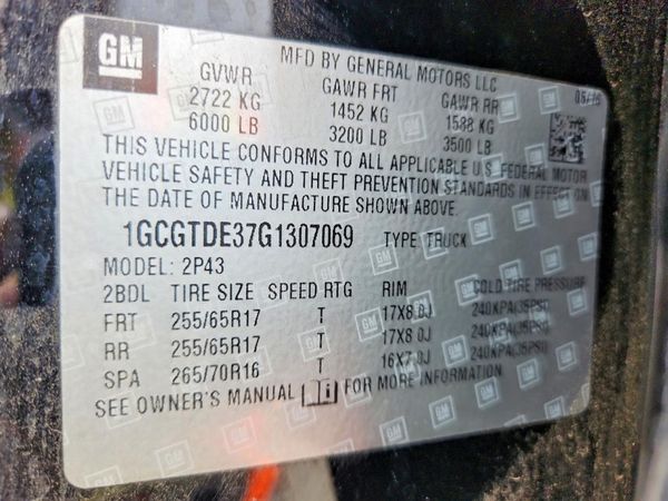 2016 CHEVROLET COLORADO Z71 — VINS