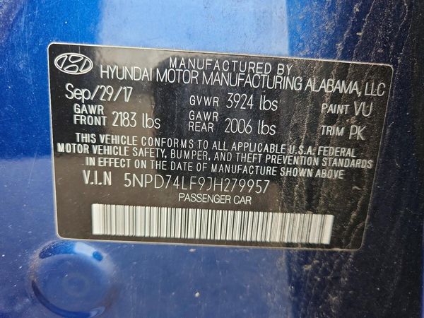 2018 HYUNDAI ELANTRA SE — VINS