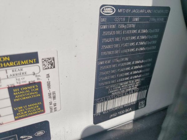 2018 LAND ROVER RANGE ROVER SPORT — VINS